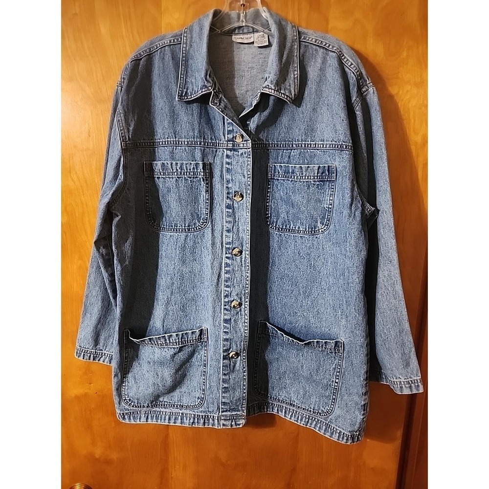 Vtg Cabin Creek Denim Barn Chore Jacket Coat Womens LARGE Retro 90s Y2K Ranch
